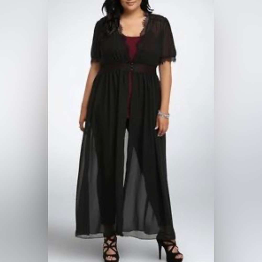 Torrid Boho Black Lace Sheer Chiffon Duster Kimono Cover-Up Size 4